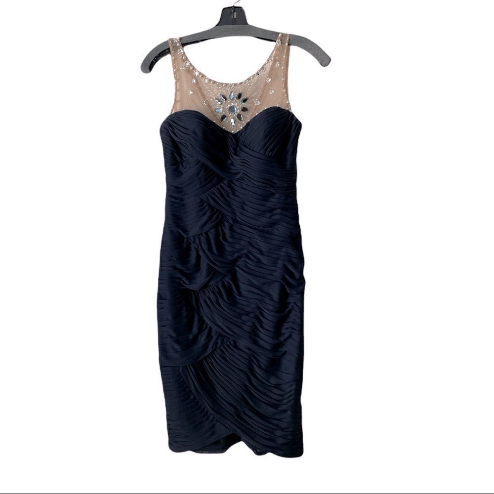 𝅺cache Navy Sleeveless Ruched Sheath Party Dress Size 2